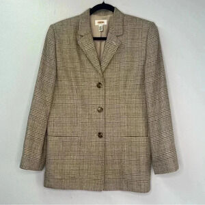 Talbots Vintage‎ 90s  Silk Linen Blend houndstooth print plaid Blazer Sz 10